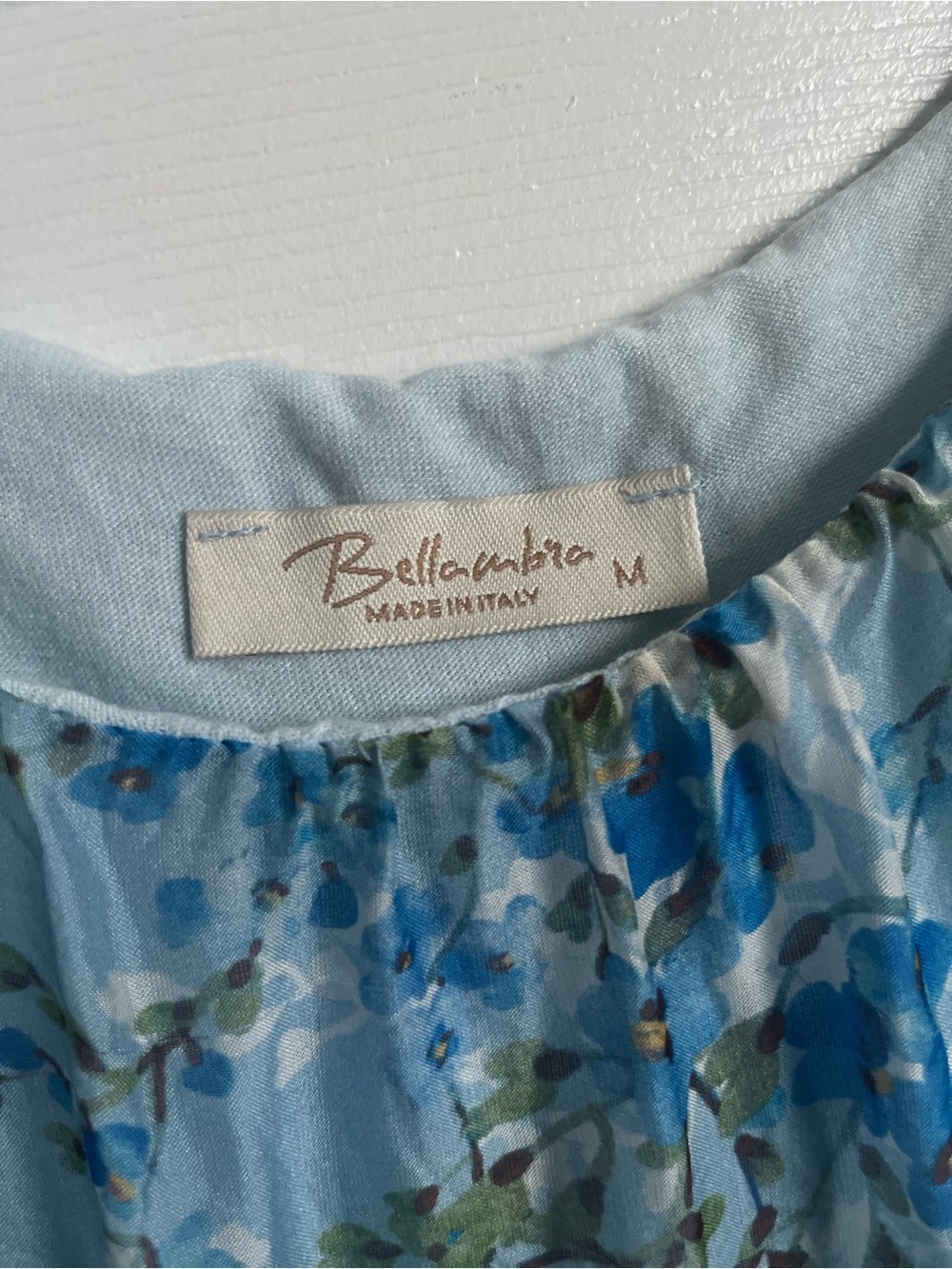 Bellambra Silk Blend Italy Blouse Top Medium Blue Floral Peasant Boho Bohemian - Picture 3 of 6